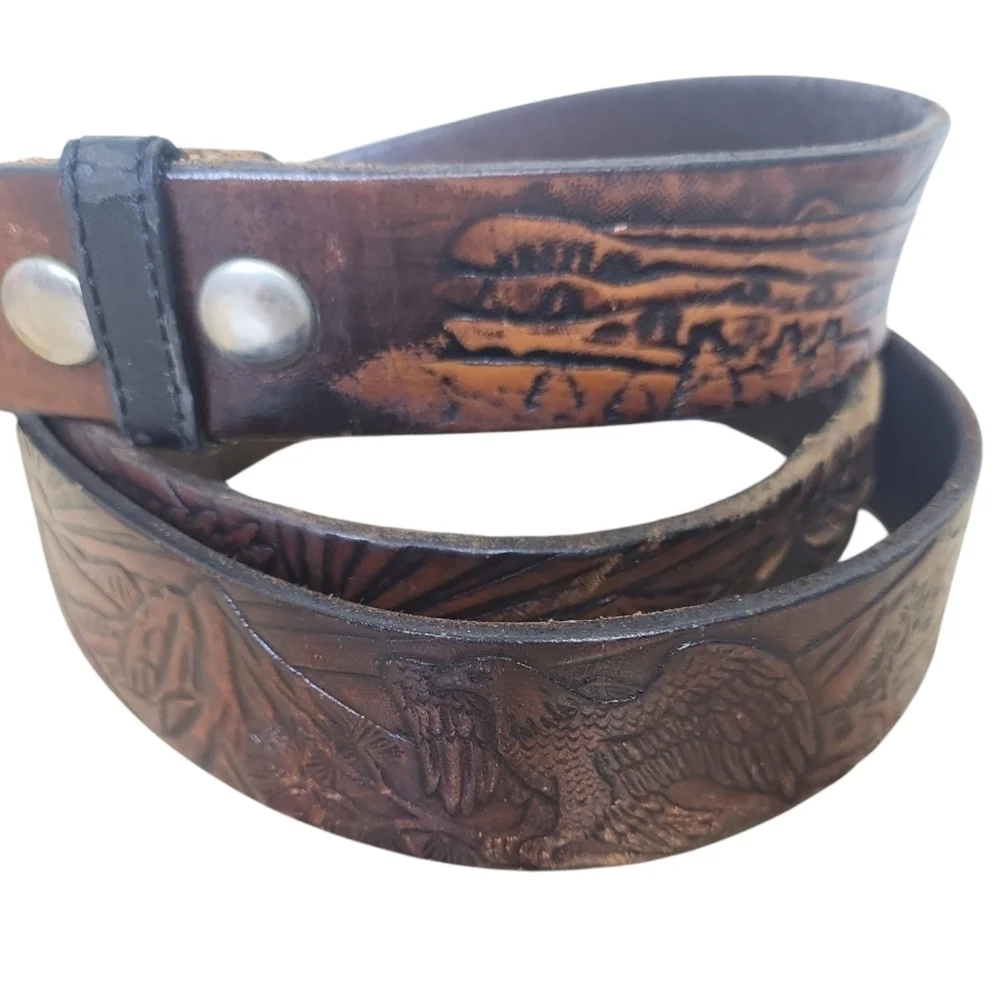 Eagle Mountains Etched Sun Leather Belt